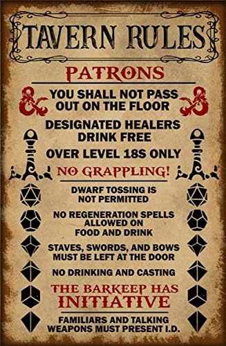 Cartel de metal retro de Tavern Rules Patrons, decoración para garaje, patio, hogar, exterior, 8 x 12 pulgadas