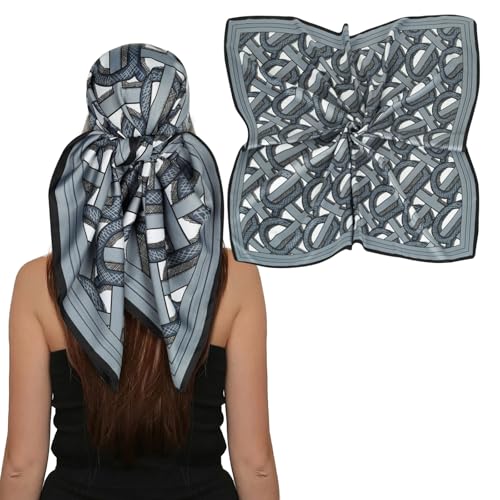 EXTREE Women's 35 inch Fashion Headscarf Silk Satin Scarf for Hair Wrapping at Night Bandana Square Scarf for Sleeping Navy Blue