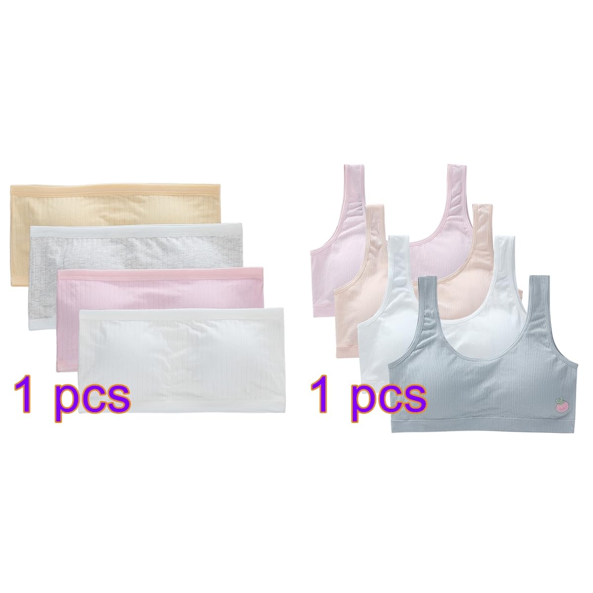 8 sztuk biustonoszy bez ramiączek dla dziewczynek, biustonosz typu bandeau, dla dziewcząt, oddychająca bielizna bawełniana, sportowy bandeau z wyjmowanymi wkładkami, wyściełany biustonosz typu bandeau