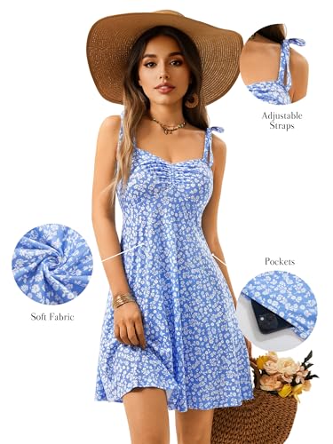 Image of OURIN Women's Spring Sweetheart Neckline Tie Strap Summer Sundresses Sleeveless Mini Dress with Pockets