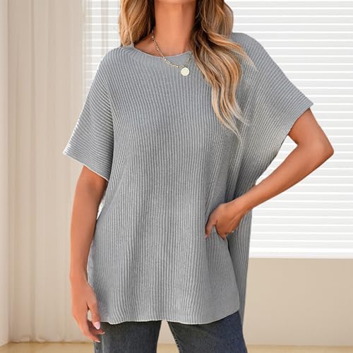 Rotateepic Women's Loose Fit Knit Pullover Top, Short Sleeve Crewneck Summer Sweater2