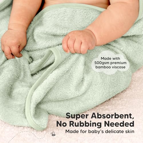 Image of KeaBabies 2-Pack Hooded Baby Towels for Newborn - 30x30 Soft & Absorbent Viscose from Bamboo Baby Bath Towels with Hood for Infant, Toddler,Kids,Boys Girls,Newborn Bath Essentials (Sage, Petite)