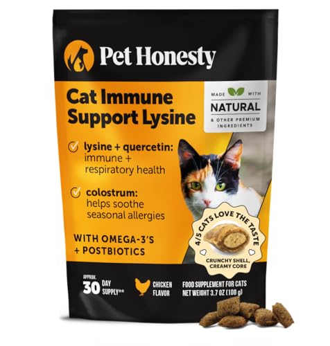 Cat Immune Support Lysine – Allergy Relief & Immune Health Supplement for Cats with L-Lysine, Colostrum, Quercetin & Omega-3 – Soothes Sneezing, Runny Nose & Itchy Skin Chicken, (30-Day Supply)