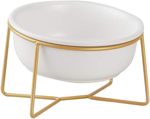 Cuenco elevado elevado de cerámica blanca para gatos y perros, plato elevado para comida para gatos, cuenco de agua para mascotas, cómodo y cómodo