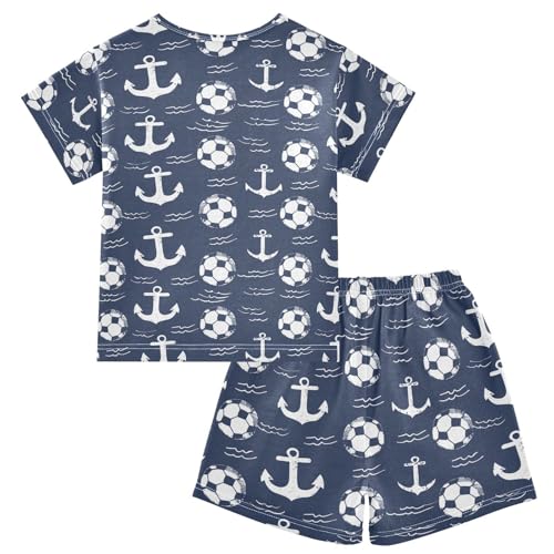 ALAZA Nautical Anchor Football Pajama Set Short Sleeve Sleepwear Soft Lounge Nightwear2
