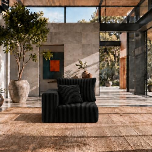 Image of Maywish Single Modular Sofa Chair, Corduroy Boneless Couch, Armchair, Black