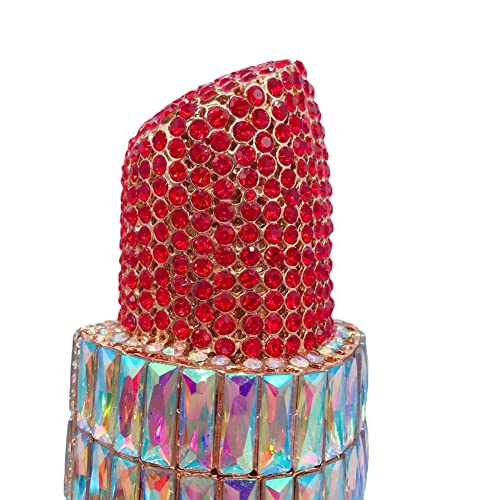 Debimy Women Rhinestone Crystal Lipstick Shape Evening Clutch Vintage Wedding Party Banquet Handbag Purses Red Colorful #TOP1