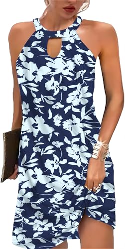 Image of Kubsid Halter Dresses for Women 2026 Casual Floral Print Summer Dresses Hollow Out A-line Sundresses for Beach Vacation