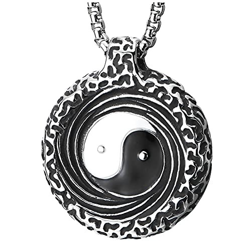 Collier Yin Yang Taï Chi en acier pour homme et femme, pendentif Bagua noir et blanc