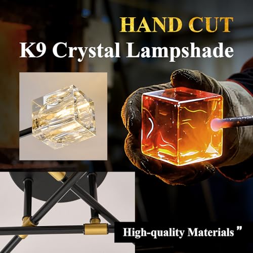 Image of Black Gold Crystal Semi Flush Mount Ceiling Light Fixture Industrial 26 inch Sputnik Chandeliers 6 -Light Modern Chandelier for Foyer Entryway Kitchen Bedroom Living Room Dining Room