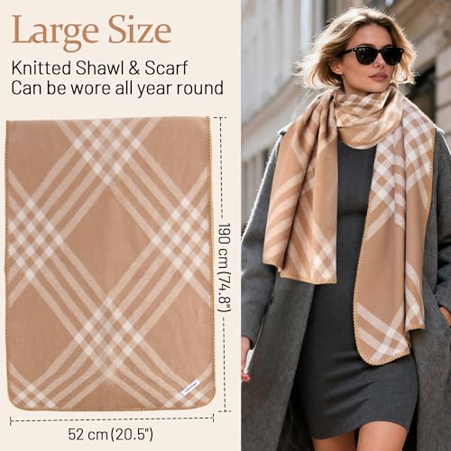 Ababalaya Women's Winter Checkered Scarf - Versatile, Warm, Thick, Faux Cashmere Plaid Oversized Shawl2