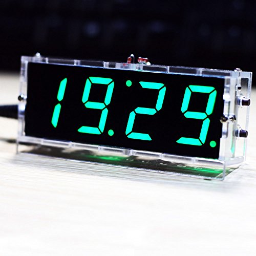 zmart コンパクト DIY デジタル LED クロック キット 4桁 ライトコントロール 温度 日時 表示 透明ケース 時計 光制御 日付 時間 屋内 屋外用