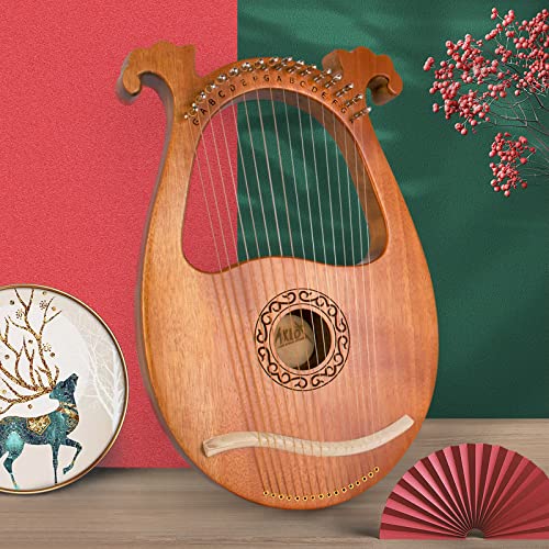 AKLOT Lyre Harp 16 Metal Strings Knochensattel Okoume Lye Harfen mit Stimmschlüssel Pick Up und Black Gig Bag