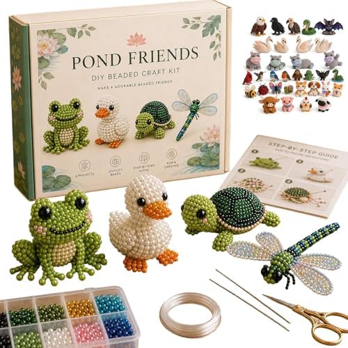 Tiny 3D Beaded Animal DIY Kit, Cute Animal Bead Embroidery Set, Handmade Jewelry Art Craft Kit with 3D Beading for Adults, Teens & Beginners Creative DIY Gift (H)