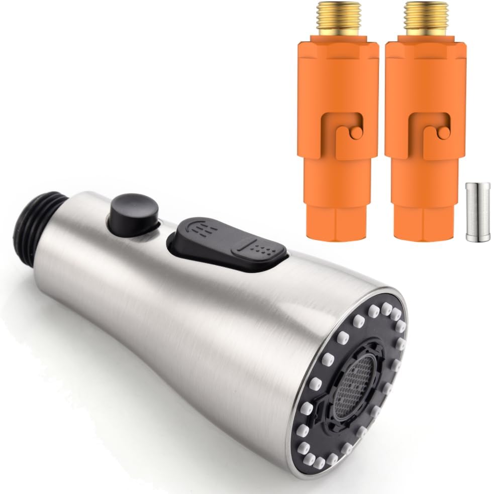 J-HVA 9/16“ Male to 9/16“ Female Hose Sediment Water Filters & Pull Down Kitchen Faucet Sprayer Head Replacement Part with 15 Adapters