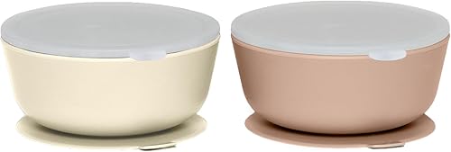 WeeSprout Tazones de succión para bebés y niños pequeños (juego de 2) 100% silicona con tapa de plástico Suministros de alimentación a prueba de