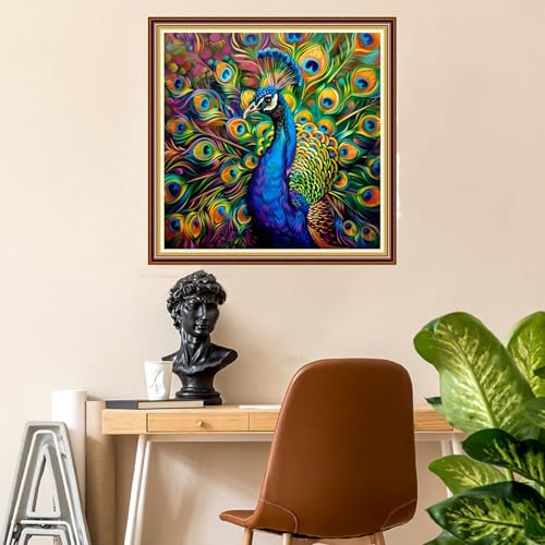 Image of Fanxvivy Stamped Counted Cross Stitch Kits for Adults Printed Cross-Stitch Patterns 11CT Stamped or Counted Cross Stitching Embroidery Kit Needlepoint Kits-Colorful Peacock 18x18 inch