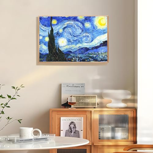 Image of HASTHIP DIY Painting Kit with Frame, Starry Night Painting By Number, Canvas Oil Painting Set for Beginners Children's Day Gift, 15.7x19.6 inches