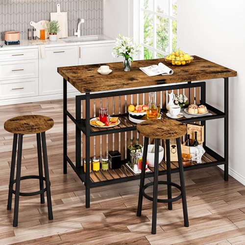 DKLGG 3-Piece Rustic Dining Set with Storage