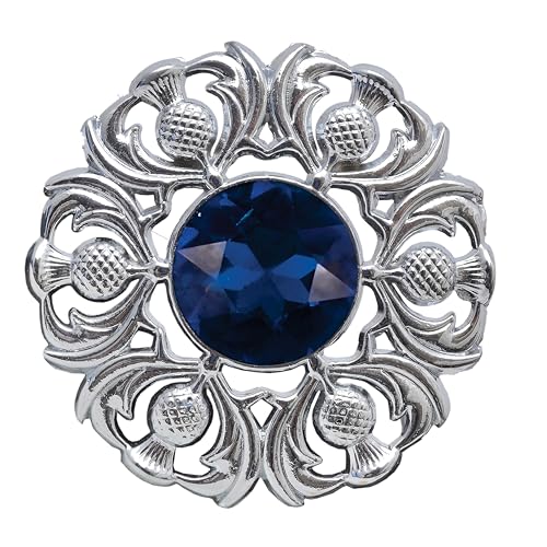 Image of Luxurious Scottish Kilt Fly Plaid Brooch - Premium Thistle Design Adorned with Sparkling Stones, Handcrafted Tartan Sash Pin, Luxurious Accessory for Women's Highland Dress