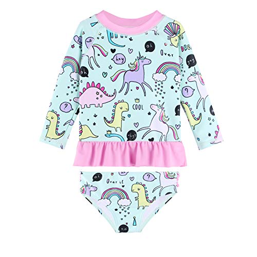 Image of Toddler /Baby Girls Rash Guard Swimsuit Long Sleeve 2 Piece Swim Bottoms Set UPF 50+ 3M-9T