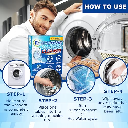 Washing Machine Cleaner Tablets - 32 Pack for Front Load or Top Load Washer