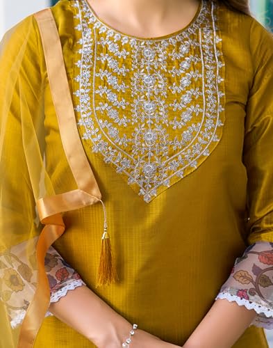 Image of SIRIL Women's Rayon Viscose Sequence Embroidery Straight Kurta Pant with Dupatta Set