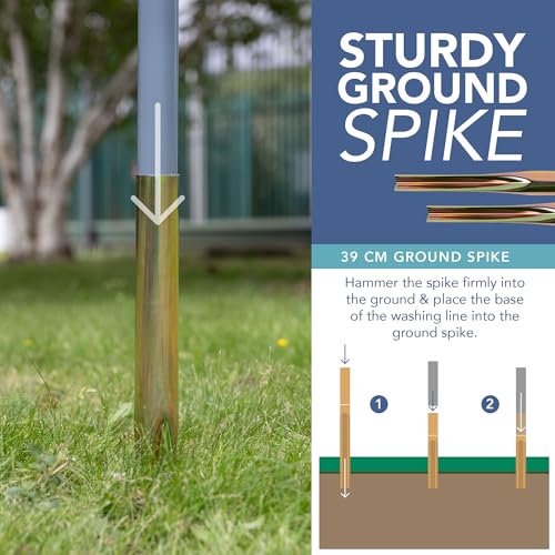 HEFTMAN Outdoor Rotary Washing Line - 45m Easy Assembly 4 Arm Rotary Washing Line Heavy Duty Weather-Proof, Powder Coated Finish Outdoor Clothes Dryer with Cover & Ground Spike (Green, 45m) - Image 5