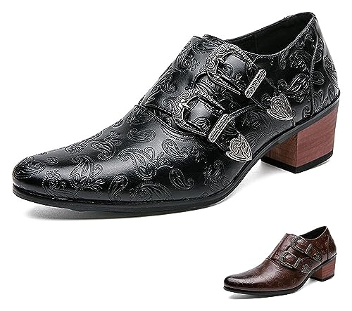 Men's Double Buckle Chelsea Boots, Low Top Pointed Toe Business Oxford Boots Vintage Fashion Party Western Cowboy Ankle Boots Leather Slip On Dress Loafers