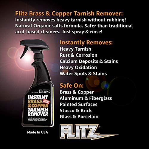 Flitz Brass And Copper Tarnish Remover, Powerful Organic Formula That Safely Removes Rust, Stains And Oxidation And Cleans Brick, Glass, Aluminum And More, Made In The Usa, 16 Oz Spray #TOP2