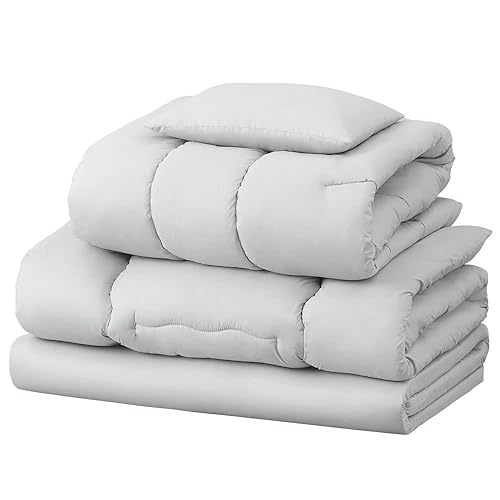 アイリスオーヤマ マットレス付き布団5点セット 収納バッグ付き 軽量設定 オールシーズン対応 来客用 KFS-M5S シングル ライトグレー