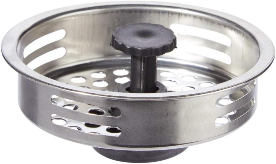 Metal Kitchen Sink Basket Strainer - Fits Standard (3.25) Drains - Heavy-Gauge Metal Body with Rubber Stopper Plug (1)