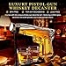 Whiskey Gun Decanter Set + 2 Bullet Glasses - Birthday Pistol Gifts for Men, Boyfriends Who Have Everything, Whiskey Gifts for Dad, Father, Husband, Boyfriend & Military Enthusiasts, Liquor Dispenser