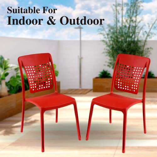 Image of ITALICA Spine Care Plastic Chair for Home, Office, Living Room /Matte Finish Plastic Outdoor Chair /Patio Chairs for Balcony | Suitable for Indoor & Outdoor (2109, Red, Set of 1 Chair)