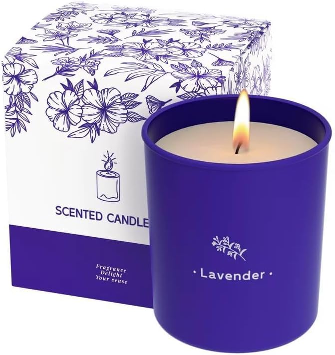 Lavender Candles for Home Scented, 8 oz Scented Candles Present, Purple Jar Wax, Made with Soy for Women, 45 Hour Long-Lasting Burn for Christmas Mom Girl Birthday Christmas Giving - 1 Pack