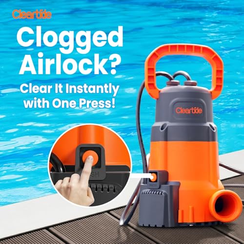 Image of Cleartide 1 /4 HP Submersible Utility Water Pump, 2160 GPH High Flow, Portable Sump Pump with Auto Water Sensor for Pool, Flooded Basement, Hot Tub, Pond Draining