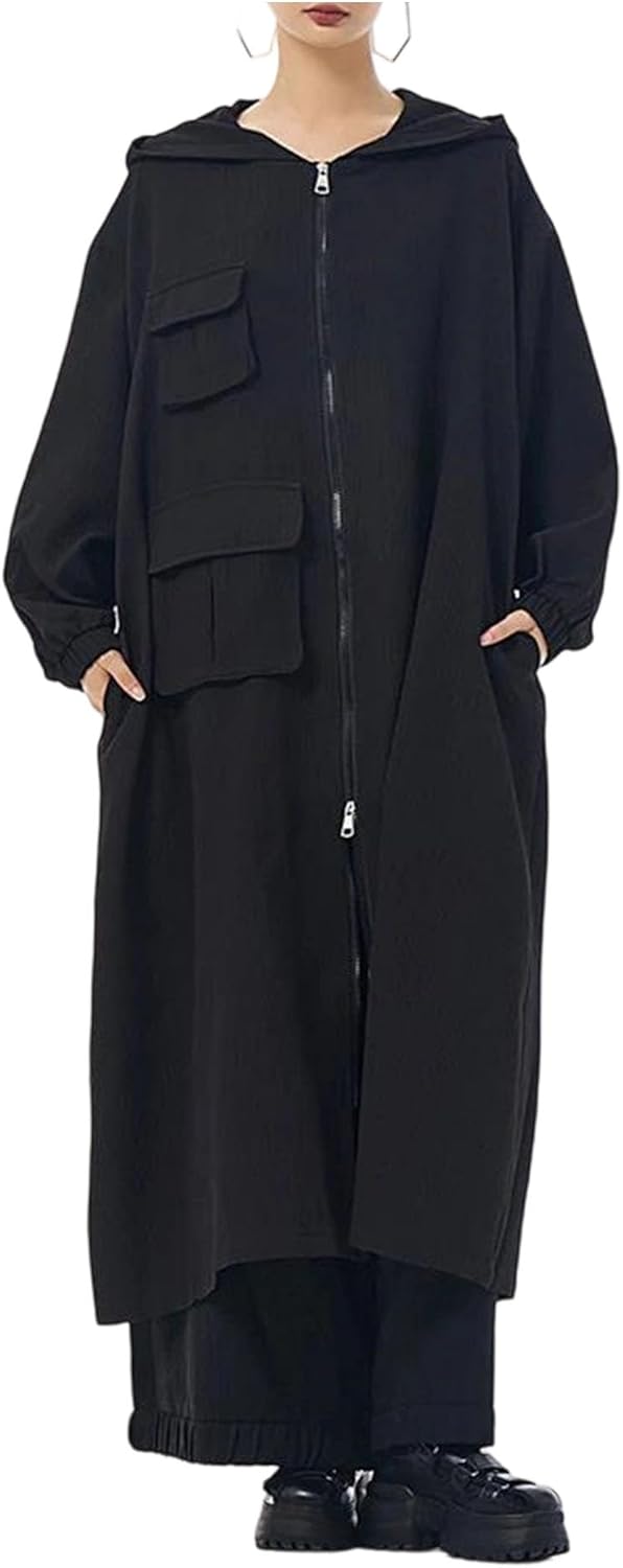 Women's Trench Coat Patchwork Large Size Hooded Fall Casual Long Outerwear