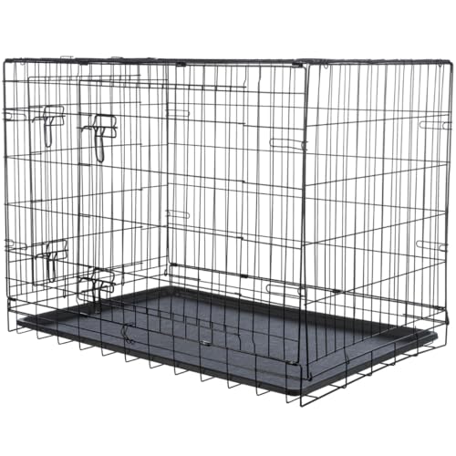 TRIXIE Hundebox Home schwarz – M–L: 93 × 69 × 62 cm – faltbarer Hundekäfig mit 2 Türen & sicheren Verschlüssen, verzinkte Transportbox mit stabiler Bodenwanne für Zuhause & unterwegs – 39303