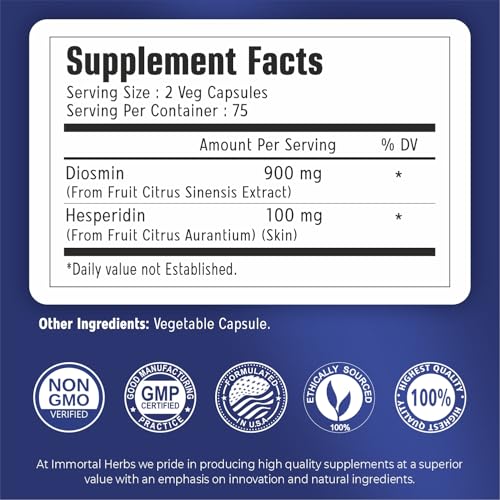 Image of Diosmin Hesperidin 1000mg Complex, 150 Capsules, Citrus Bioflavonoids Rich Fruit Extract, 100% Vegetarian, Non-GMO & Gluten Free Diosmin Supplement with Max Strength