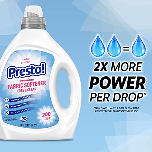Amazon Brand - Presto! Concentrated Fabric Softener, Free & Clear, Hypoallergenic, Free Of Perfumes Clear Of Dyes, 200 Loads, 80 Fl Oz #TOP1