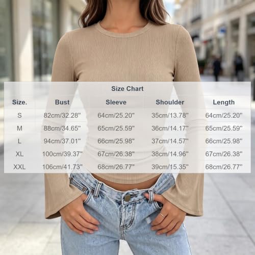 T Shirts for Women Shirts for Women Bell Long Sleeve Casual Lightweight Knit T-Shirt Slim Fit Fall Winter Layer Underwear Pullover Tops Beige L - image 4