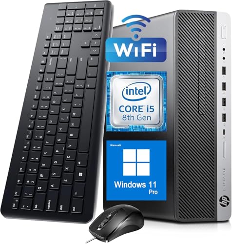 HP EliteDesk 800 G4 SFF Ordinateur de bureau, Intel Core i5-8500, 8 Go de RAM, 256 Go SSD, WiFi, Bluetooth, clavier QWERTY américain, Windows 11 Pro...