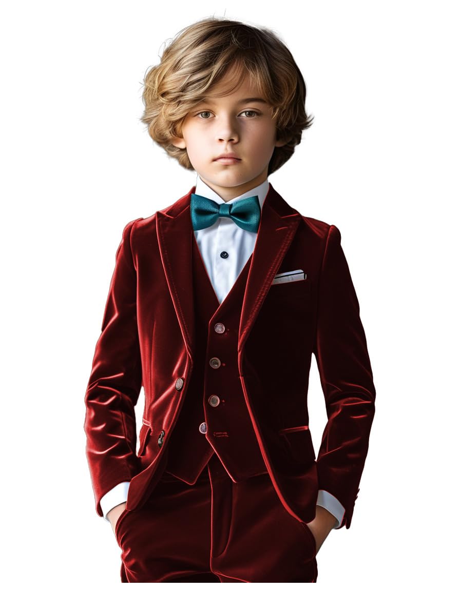 Jungen 3 Stück Samt Grün Jungen Anzug Grün Jungen Anzug Smoking Anzug für Jungen Junge Outfit Kommunion Anzug Hochzeit