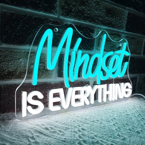 Image of Mutank Mindset Is Everything Neon Sign Wall Decor, Motivational Neon Light USB Powered LED Dimmable, for Classroom Decor Office Gym Library Bedroom Bar Sign(14.1 * 7.8 In)