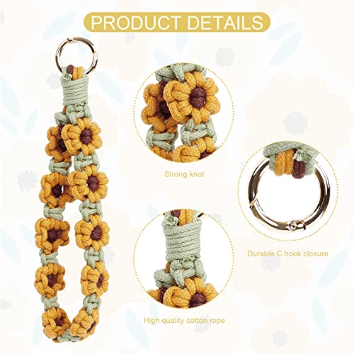 Elephtree Boho Macrame Keychain Wristlet Keychain Weave Exquisite Keyring Holder Bracelet Handmade Wrist Lanyard Flower Pattern For Women #TOP1