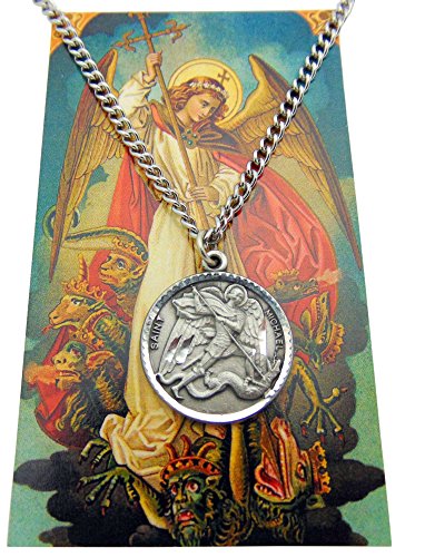 Westman Works St Michael Pewter Medal One Inch Saint Pendant on a Stainless Steel Chain Boxed Gift Set