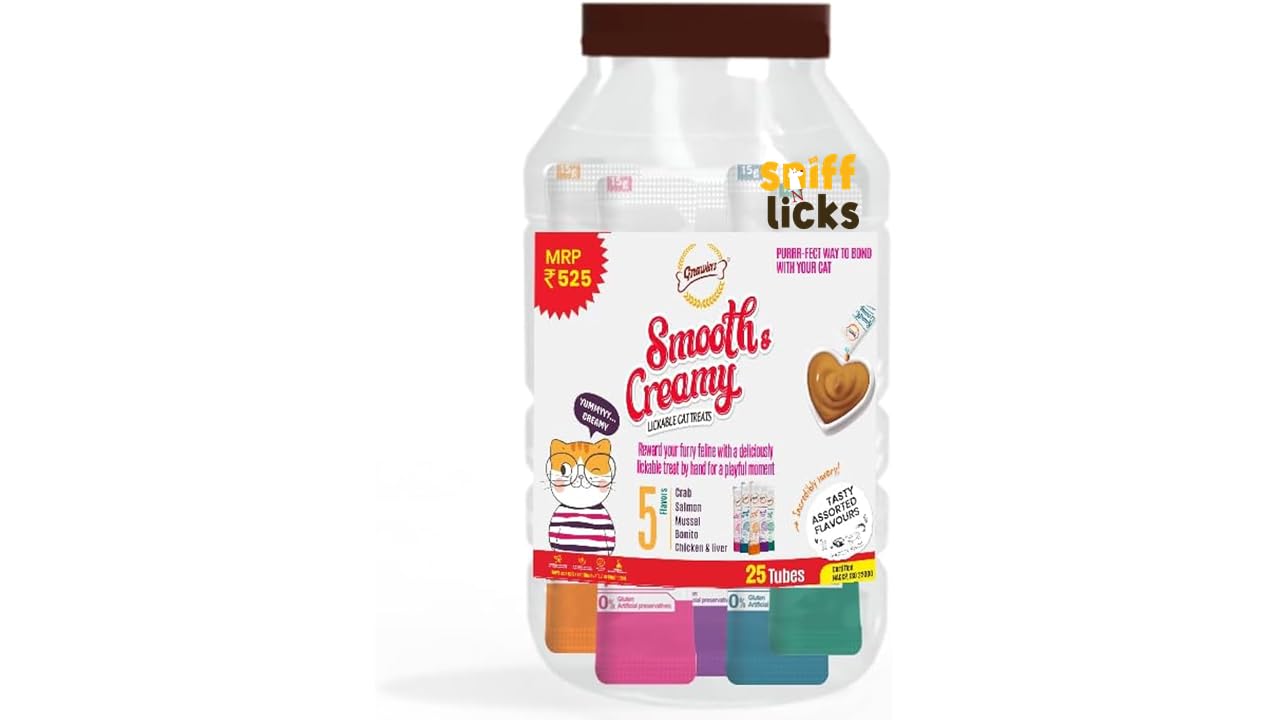 Gnawlers Smooth Creamy Treat for Cats with Tasty Crab, Salmon, Liver, Mussel, Bonito Single Tubes Jar (25 Tubes X 15G) by Sniff N Licks All Life Stages (B0CST4NM6N) Amazon Price History, Amazon Price Tracker