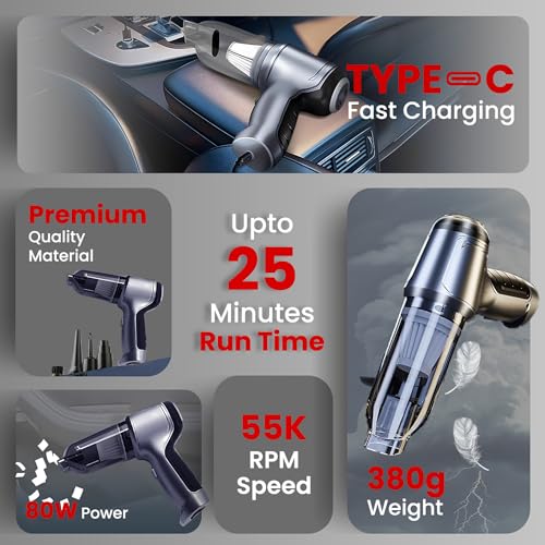 Image of Autofy Storm 2 [4-in-1] Powerful & Fully Wireless Car Vacuum Cleaner Air Blower - 12000PA 2.5X More Suction Power - BLDC Long Life Motor - 2 Suction Speeds - 25 mins Runtime (24 Months Warranty)