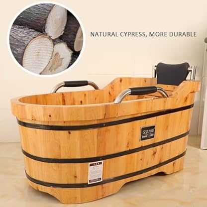 ZCBYBT Mobile Spa Tiefe Einweichung Wanne Japanische Art Massivholz Einweichung Badewanne Freistehende Holzbadewanne mit Armlehne,150cm – Bild 6