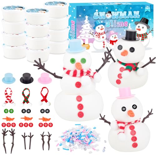 MERMAIDSLIME 12 Pack Build a Snowman Kit, Snowman Slime Crafts for Kids, Scented Butter Slime DIY Kit, Party Favor for Girls and Boys, Christmas Stocking Stuffers for Kids & Adults